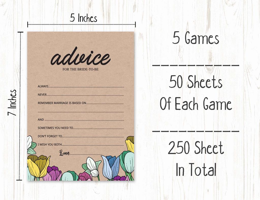 Inkdotpot Bridal Shower Games Set of 5 (Activities for 50 Guests) Rustic Kraft Floral Theme Fun Bachelorette Party Games Set Bundle