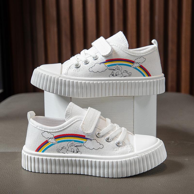 Girls canvas shoes breathable student white shoes 2025 autumn new children's casual shoes boys sports board shoes tide