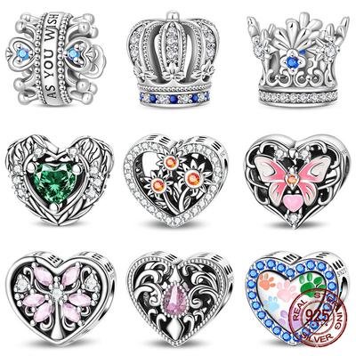 Copper Heart Beaded Wishing Bottle & Princess Crown Charms Fit Originalbracelet Diy Jewelry Making Women Gift