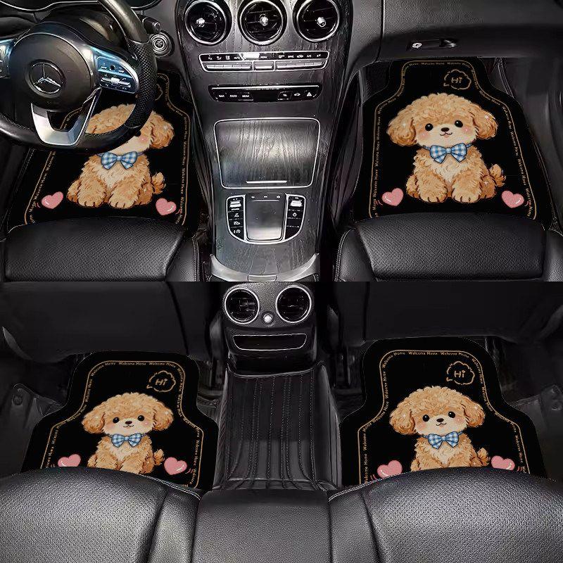 Car Floor Mats Cartoon Curly-Haired Puppy Cute Car Interior Decoration Floor Mats Leather Water-Absorbent Non-Slip Single-Piece Carpet Floor Mat