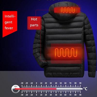 Mens Winter Fashion Intelligent Heated Hooded Jacket Coats USB Electric Battery Heated Adjustable Temperature Down Jacket Warm Jacket