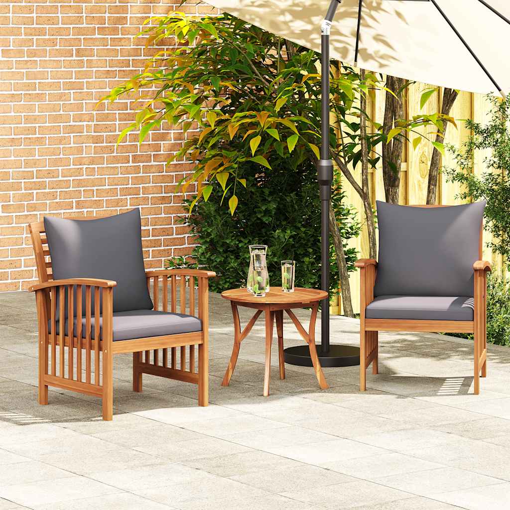 Garden Chairs with Cushions 2 Pcs Solid Acacia Wood