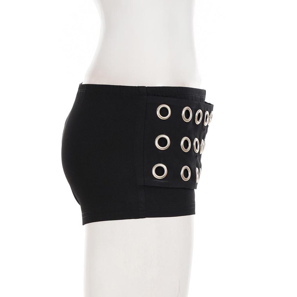 Dames Gotische Punk Uitgesneden Oogjes Eén Schouder Top & Short Set