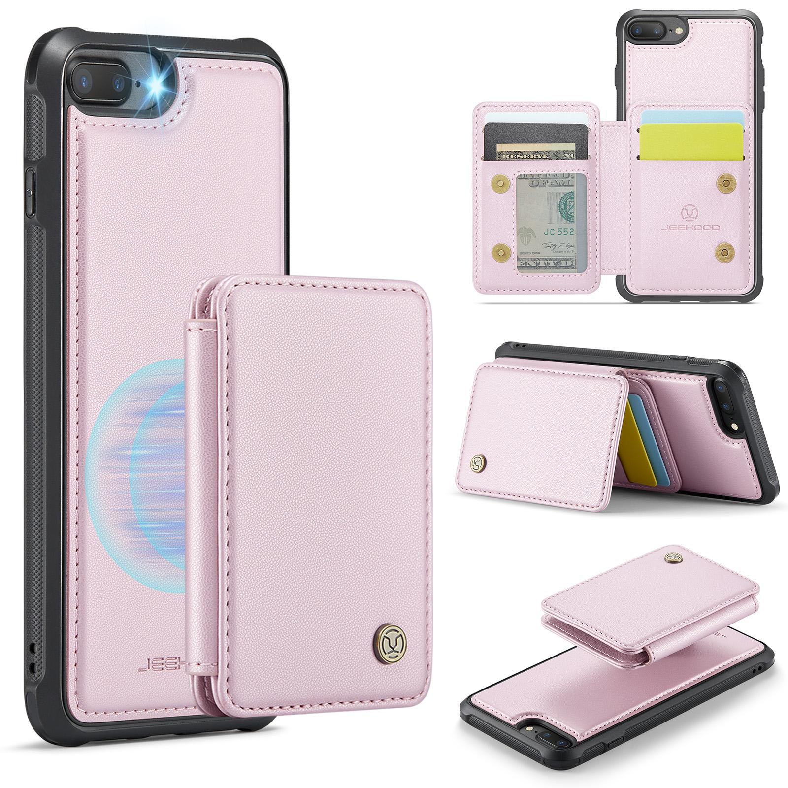 

For iPhone 6 Plus/7 Plus/8 Plus/6s Plus 5.5-inch Case Leather Mobile Cover with Detachable Magnetic Card Bag Pink