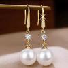 Elegante Zirkon-Perlen-Ohrhaken Minimalistischer Luxus Pendlerohrringe Schicker Einfacher Modeschmuck Für Frauen Tägliches Tragen