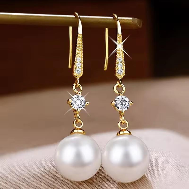 Elegante Zirkon-Perlen-Ohrhaken Minimalistischer Luxus Pendlerohrringe Schicker Einfacher Modeschmuck Für Frauen Tägliches Tragen