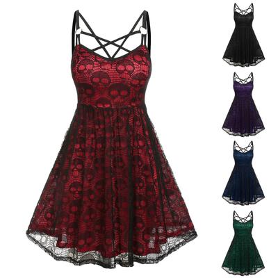 Sexy ärmelloses Gothic-Kleid mit Spitzendruck für Damen