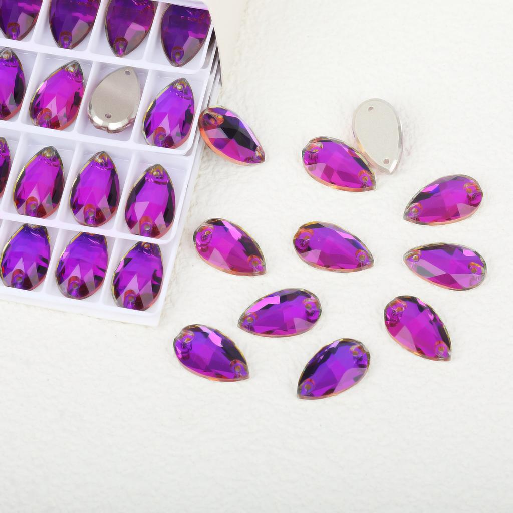 K9 Weichen Glass Boutique Hand-Sewn Drill Flat Bottom Double Hole Water Drop Flat Buckle Ab Special-Shaped Colored Diamond Diy/Double Hole Gem Drill