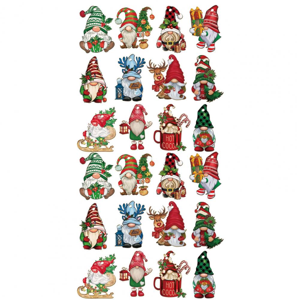 24 Pcs Christmas Tree Pendant Wooden Cartoon Hanging Ornaments Santa Snowman Dwarf Ornaments for Christmas Tree Home Party