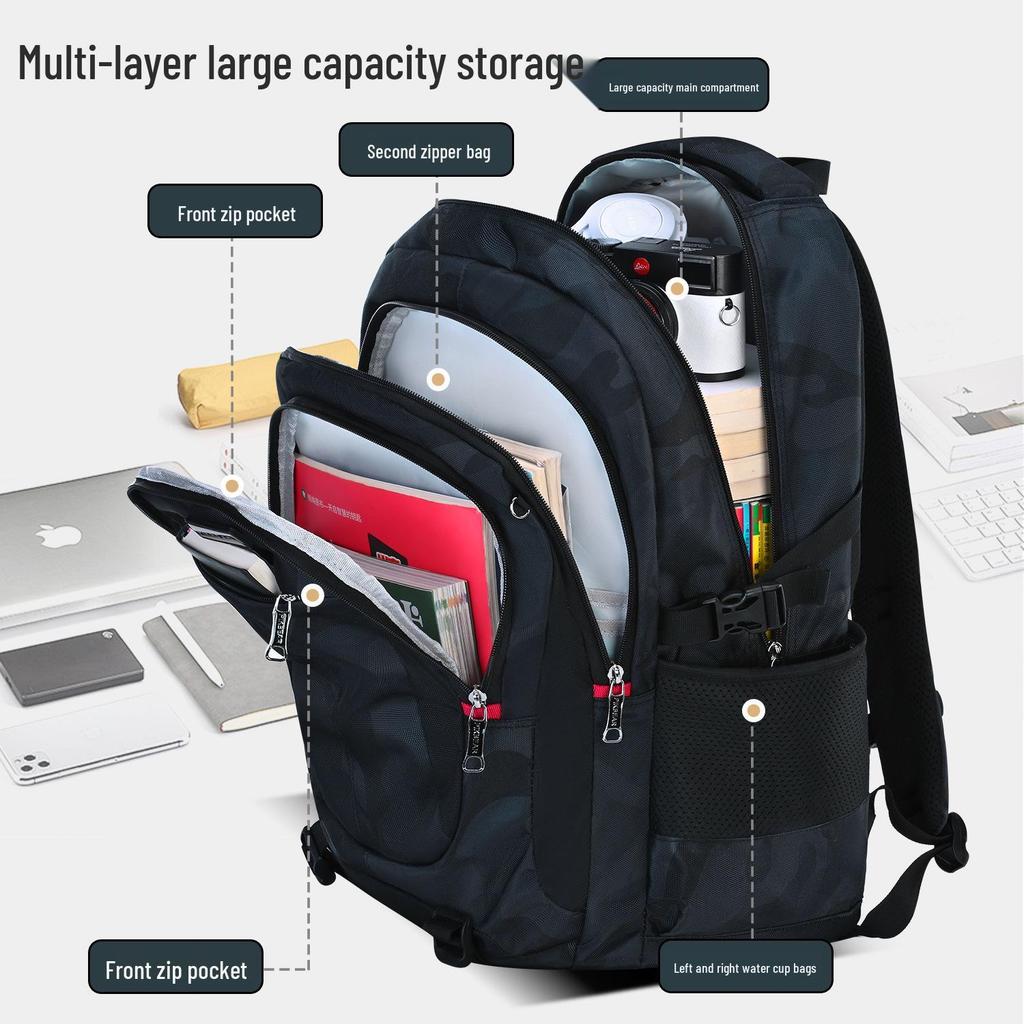Camouflage Ergonomic Backpack for Students - Large Capacity, Spine Protection, Double Shoulder for Middle and High School Boys