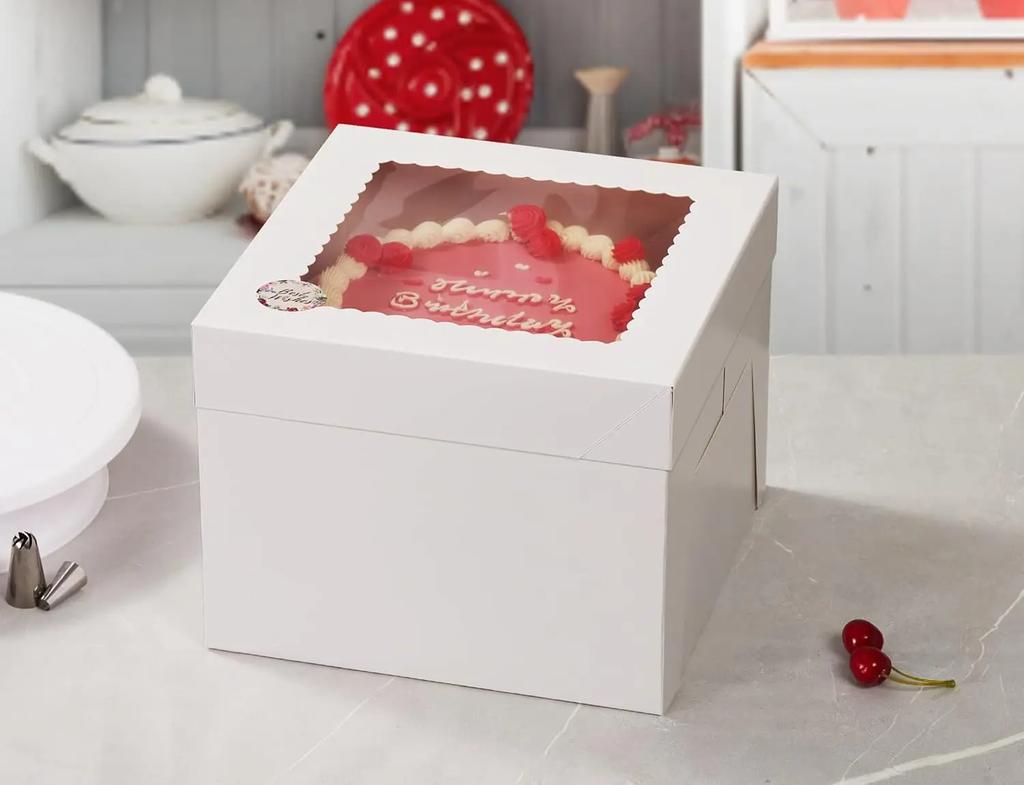 3/6/12pcs Cake Boxes,8x8x8In White Cake Box with Window,Square Cardboard Cake Box for  Cake Decorating Supplies for Gift Giving
