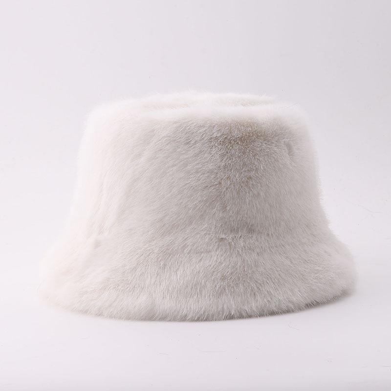 Winter solid color plush bucket hat European and American simple thickened thermal basin hat