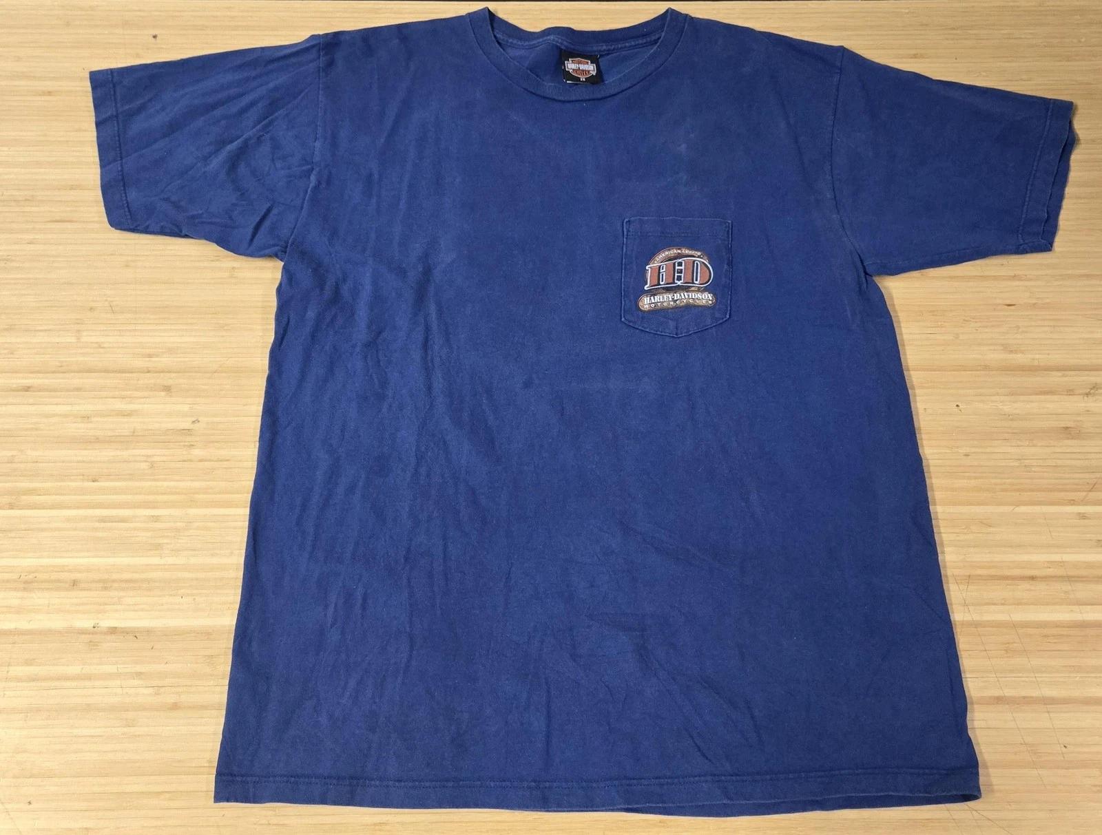 

Harley-Davidson Shirt Mens 2XL Blue House of Thunder Morgan Hill Motorcycle Tee L