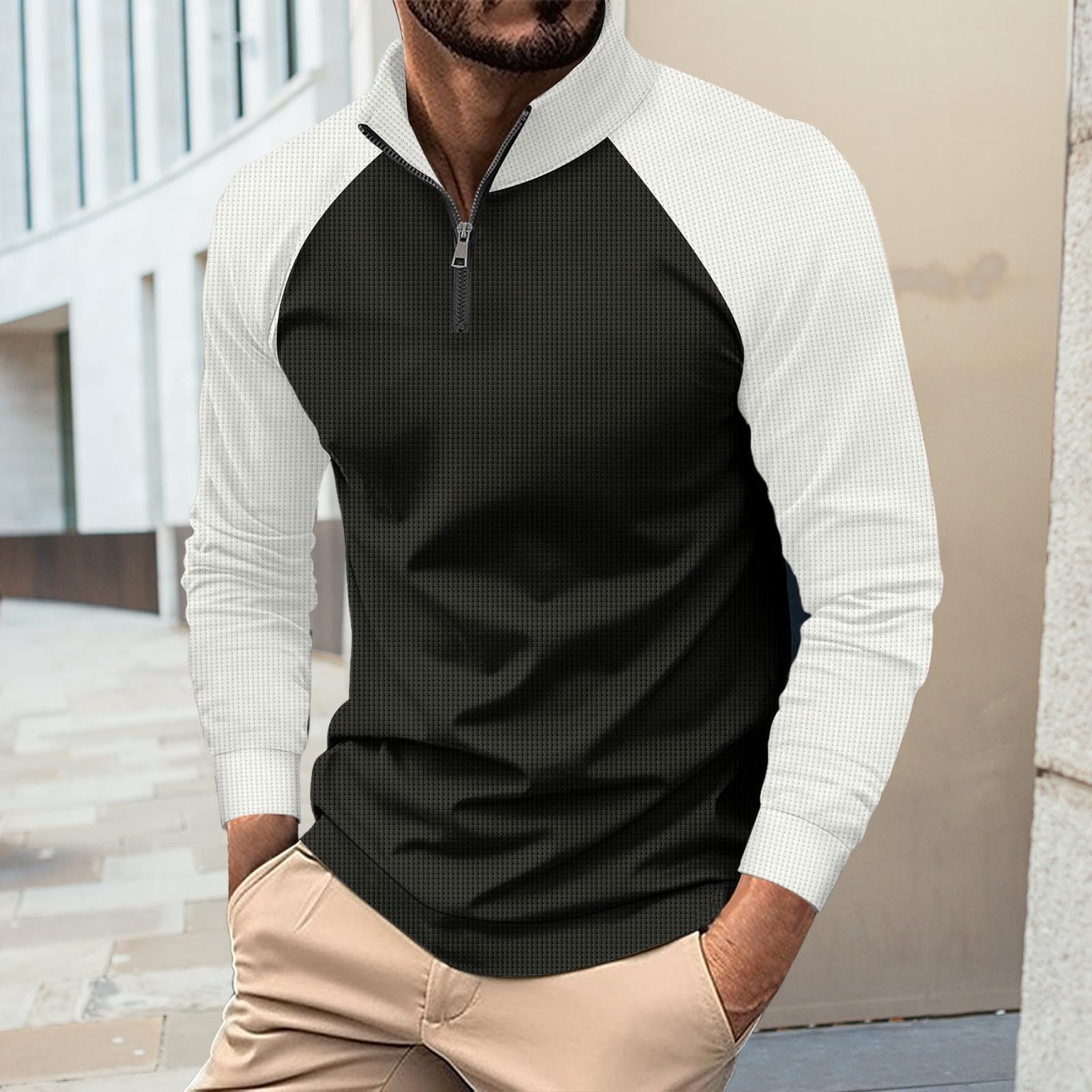 

Men Golf Shirt Long Sleeve Colorblock Sweatshirt Lightweight Knitted Shirts XL