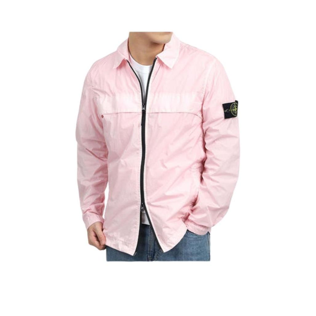 Chaqueta de Manga Larga con Cremallera y Cuello Polo de Ajuste Holgado con Logo Stone Island para Hombre Chaquetas Rosa 801510522-V0080 XXXL white