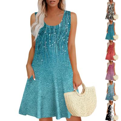 Womens Summer Dresses Loose U Neck Sleeveless Sundresses Dress With Pockets