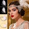 Vintage Exquisite Feather Headband Elegant Women Accessories Performance Show Crystal Sequin Masquerade Hair Band Rhinestone New