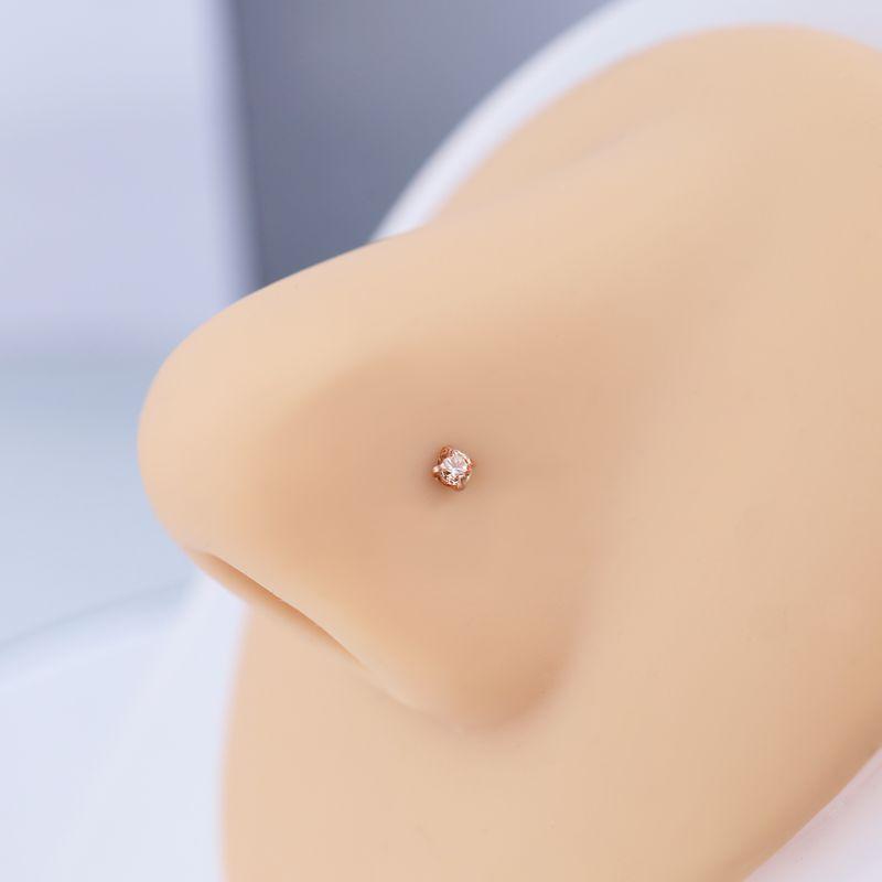 Shinma 3A Zircon Titanium Steel Nose Stud Nose Ring European and American Fashion & Trend Elegant Punk Piercing Jewelry with Holes Champagne Color 2mm Zircon