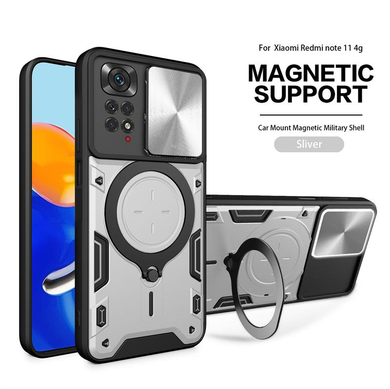 Slide Lens Protect Funda For Xiaomi Redmi Note 11 11E 12 Pro 11S 12C A1 Mi 13 Lite Poco X5 Pro Magnetic Ring Holder Armor Cover