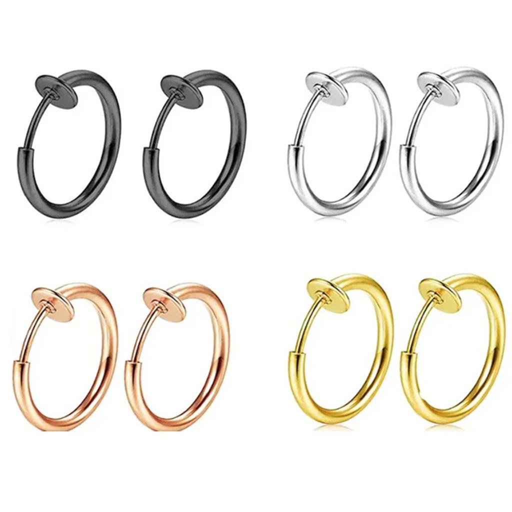 2pc/set Fake Nose Ring Hoops, Clip On Ear Fake Septum Ring Non Piercing Spring Hoop Earrings Lip Ring Fake Cartilage Earrings
