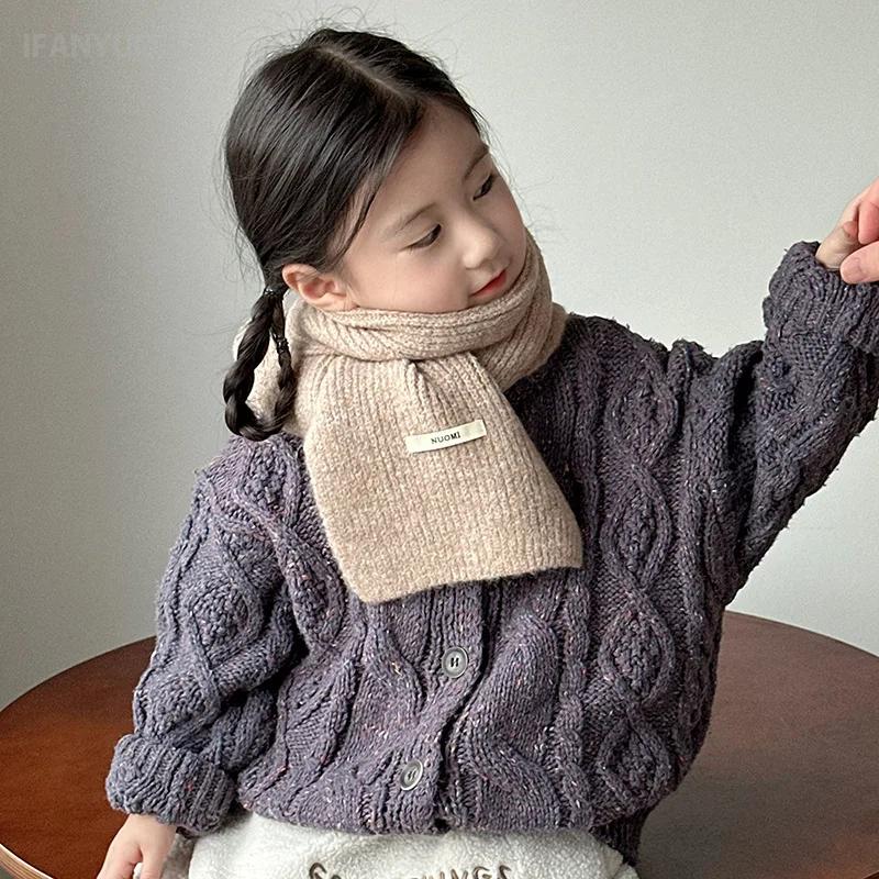 1-8Years Wool Versatile Children's Scarf Autumn and Winter Knitted Warm Scarves for Boys and Girls Trendy Windproof Headscarf