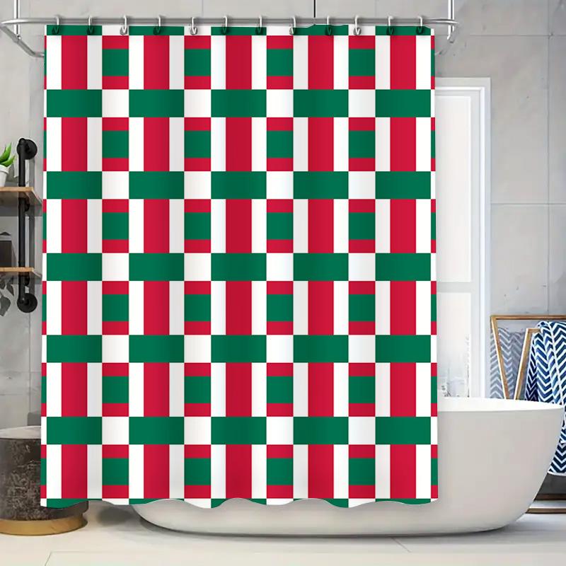 

Plaid Waterproof Shower Curtain Rectangular Checkered Bath Mat Decor For Home Bathroom Decoration In Red Green Colors (White Rec W60H190(CM)-1 Pcs