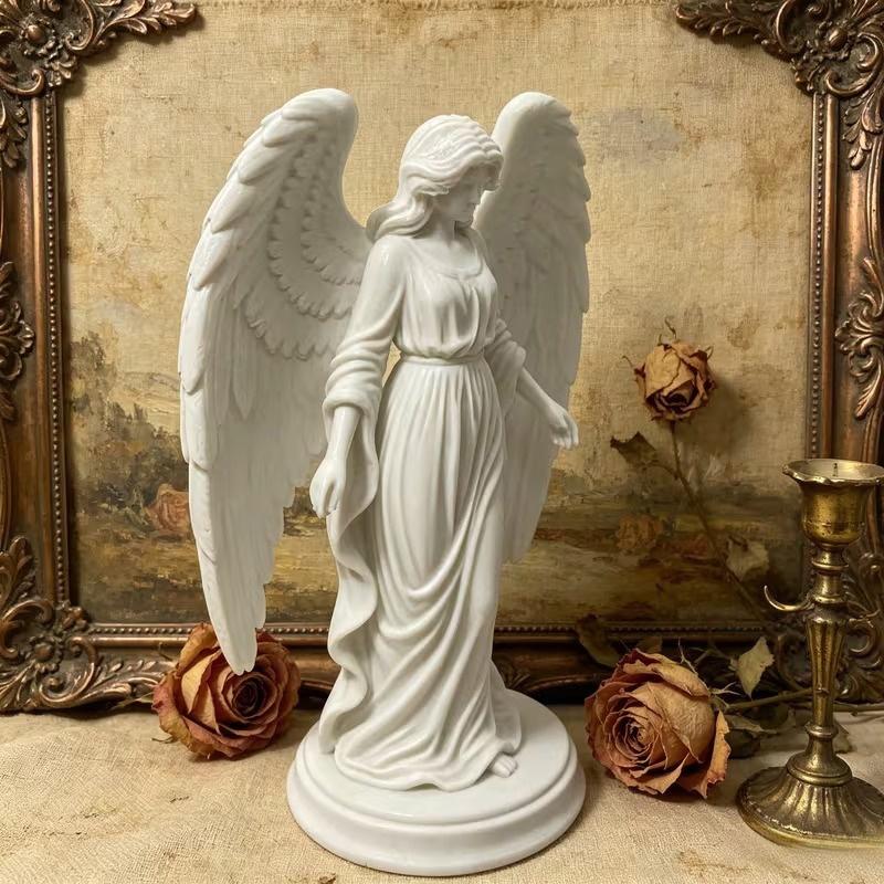 3D Printing White Angel Statue With Exquisite Wings And Matte Finish Perfect For Home Living Room Decor Shelf Display