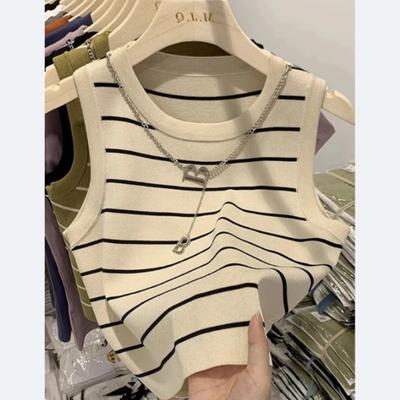 New Waistcoat Women Wear Striped Wide Edge Temperament Summer Top Short Knit Sleeveless Bottom Shirt
