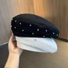 Parel strass baret dames lente en herfst mode veelzijdig temperament knop hoed Japanse retro gezichtsschilder hoed