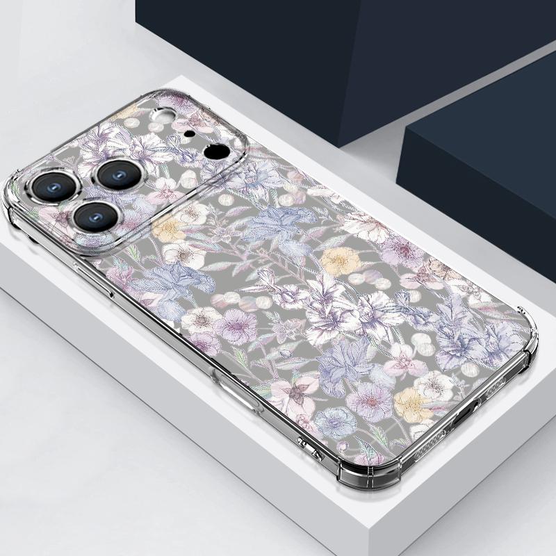 Floral Flower Patterned Silicone Phone Case For iPhone 17 Pro Max 16 15 14 Pro Max 13 12 Pro 11 Shockproof Soft TPU Clear Cover