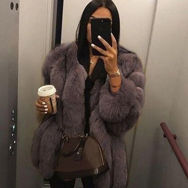 Fashion Women's Winter Luxury Faux Fur Coat Elegant Furry Thick Warm Jacket Fake Fur Party Cardigan Coat