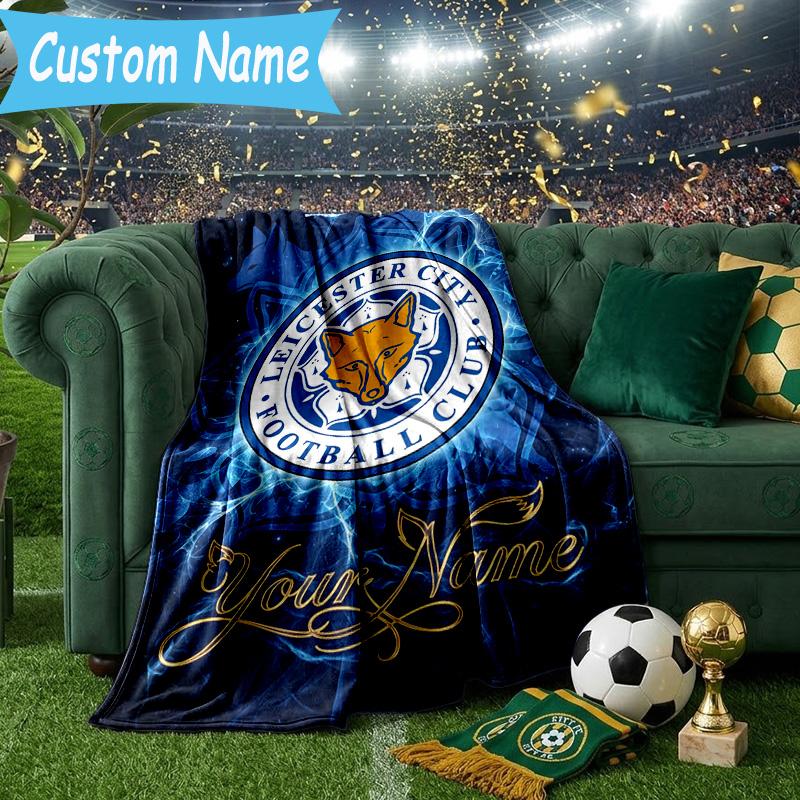Custom Name Leicester Football Club Flannel Blanket, Use for Birthday/Holiday Gift, Soft Blanket for Sofa/Bed/Camping/Office, Home Decor