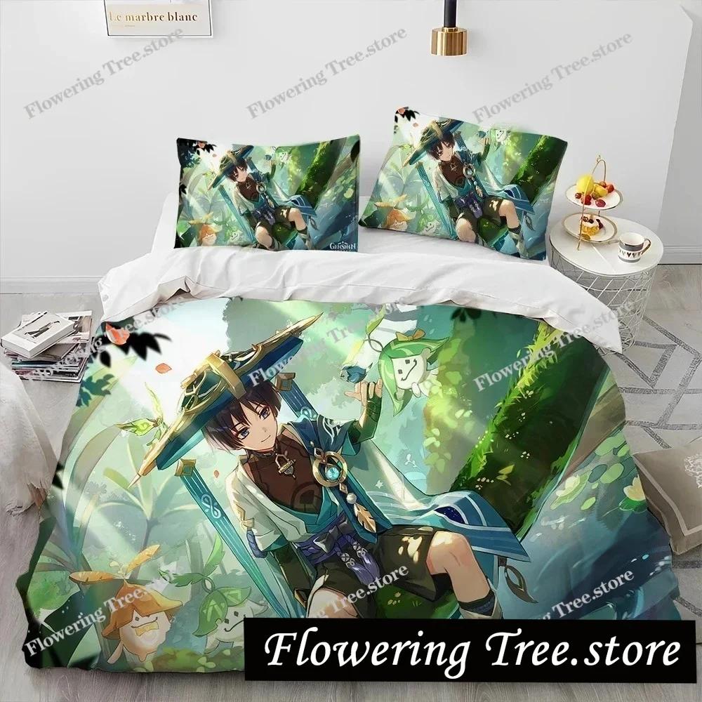 Anime Genshin Impact Game Bedding Set Duvet Cover Bed Set Quilt Cover Pillowcase Comforter king Queen Size Boys Adult Bedding