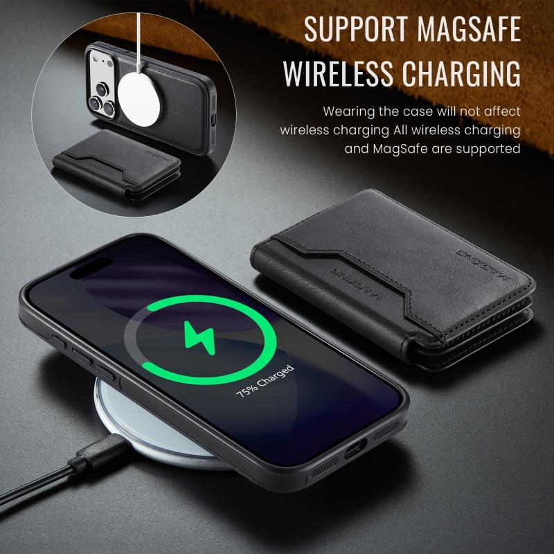 Magsafe Leather Flip Wallet Phone Case For iPhone 17 Air 17 Pro Max 2 In 1 Detachable Card Slots Cover Hoesje Coque Etui Bag