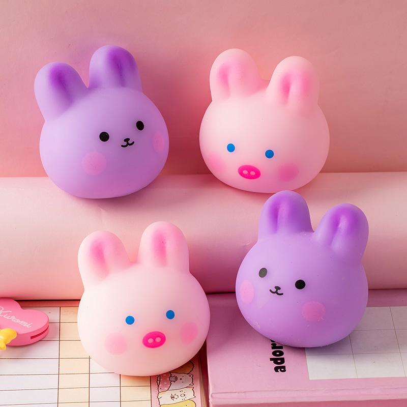 Cute Pink Pig Purple Rabbit Squishy Fidget Toys Animal Stress Balls Soft Decompression Sensory Squeeze Toy For Office Classroom