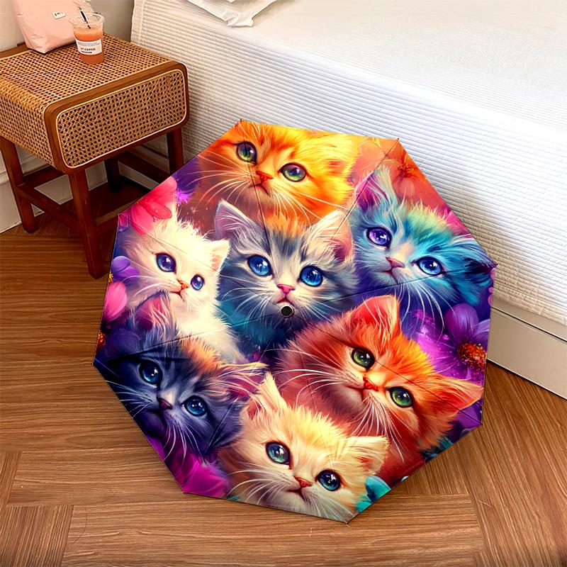 1 PC Automatic Folding Umbrella - Fox, Cat, Rooster Pattern, Portable & Foldable Design with 8 Ribs, Christmas Birthday Gifts