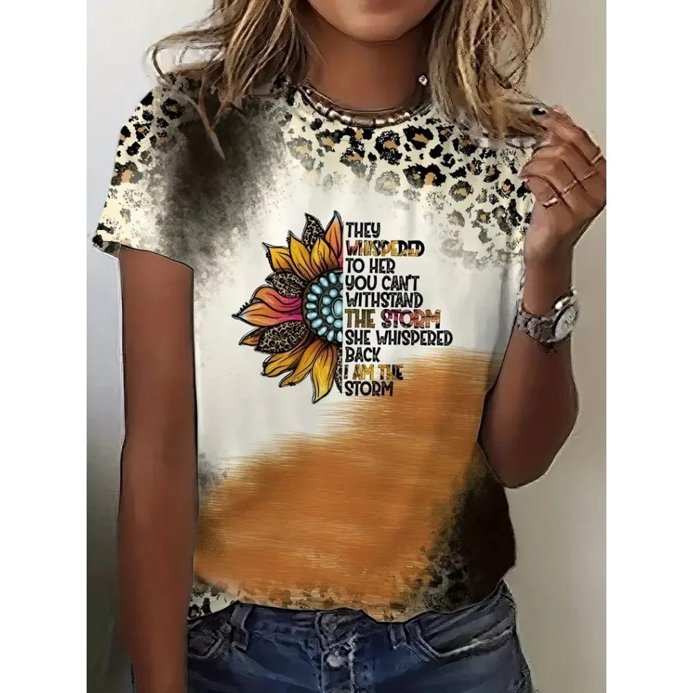 3D Leopard Print and Lipstick Print Short-sleeved Top Summer Casual Everyday Women's T-shirt Urban Street Fashion Women's Y2K