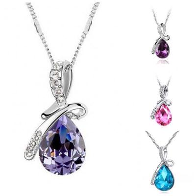 Fashion Women Crystal Wedding 1 Pc  Water Drop Necklace Angel Tear Pendant Necklace Jewelry Rhinestones  Handmade