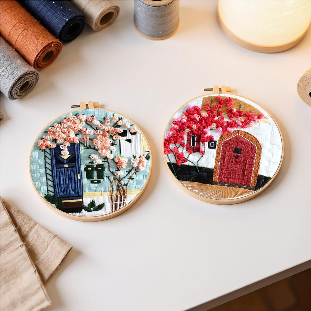 4 Pack Scenery DIY Embroidery Kit with Embroidery Hoop Embroidery Starter Kit 30x30cm for Beginners Adults Hand Craft Lover Gift