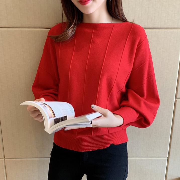 Dámský svetr s netopýřím rukávem, volný a líný styl, pletený svetr, jednobarevný, ležérní svetr, podzim a zima