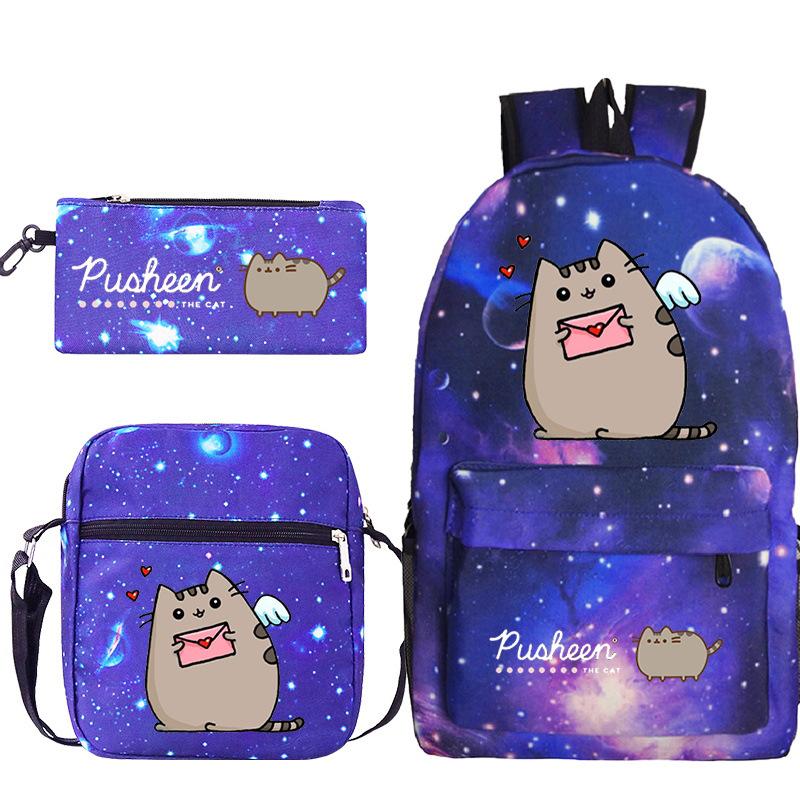 

Pusheen толстый кот милый мультяшный принт школьный рюкзак трансграничный студенческий портативный наплечный рюкзак пенал набор из трех предметов No specification