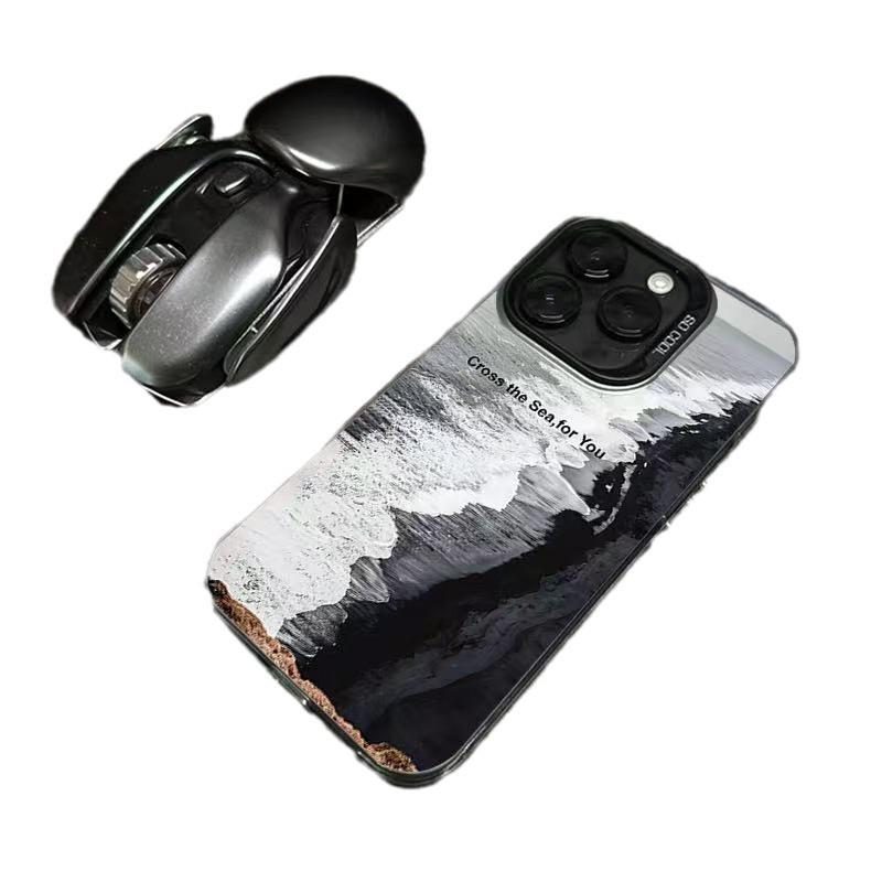 The new black wind seaside is suitable for iphone17 mobile phone case Apple 15promax/14 anti-drop 13pro16 Europe and America
