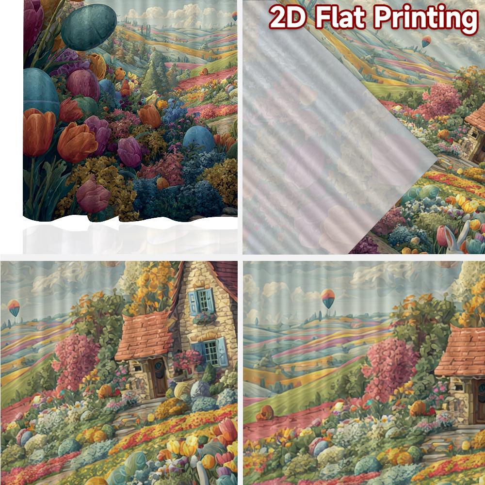 2D Flat Printing  2pcs Easter Garden with Bunny Light Filtering Popular Curtains Yarn Curtains Decorations Perfect for Study