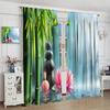 Garden Zen Stone Blackout Curtains   Zen Stones Spa Theme Green Bamboo Pink Flower Candle Window Drapes   for Bedroom Living Room