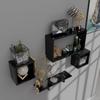 Wooden Floating Wall Shelf with 4 Shelves - MDF Wall Mounted Shelf for Living Room, - Display Rack for Books, Kitchen Wall Storage Unit (Black)
