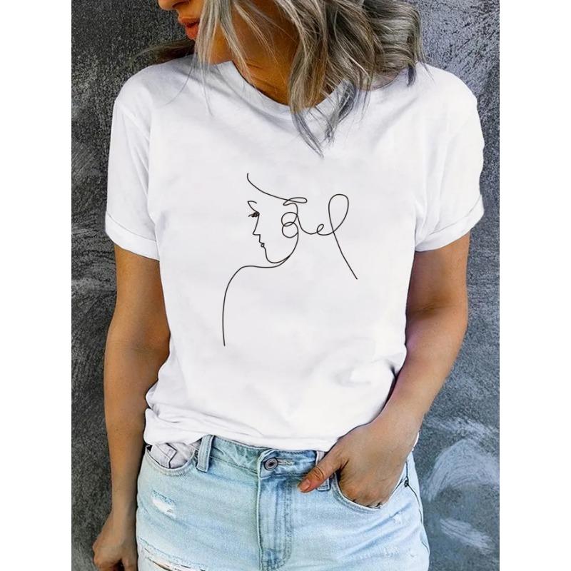 Summer Women's Clothing Character Pattern Printed Round-neck Short-sleeved T-shirt Casual and Fashionable T-shirt