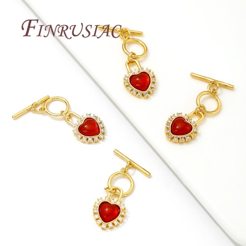 18K Gold Plated Red Stone with Zircon Toggle Clasps Accessories For Bracelets,Connectors For Jewelry OT Clasps Findings