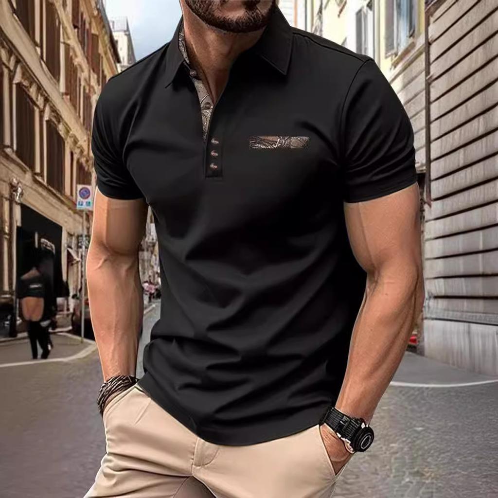 Summer Fashion Versatile Body Shirt Loose Men's T-shirt Men's Buttons Lapel Sports Polo Shirt Tops
