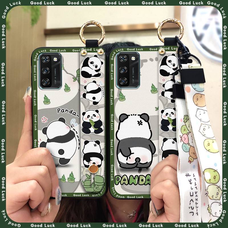 Back Cover Lanyard Phone Case For Blackview A100 Anti-knock Durable Anti-dust Phone Holder Panda Kickstand Soft case