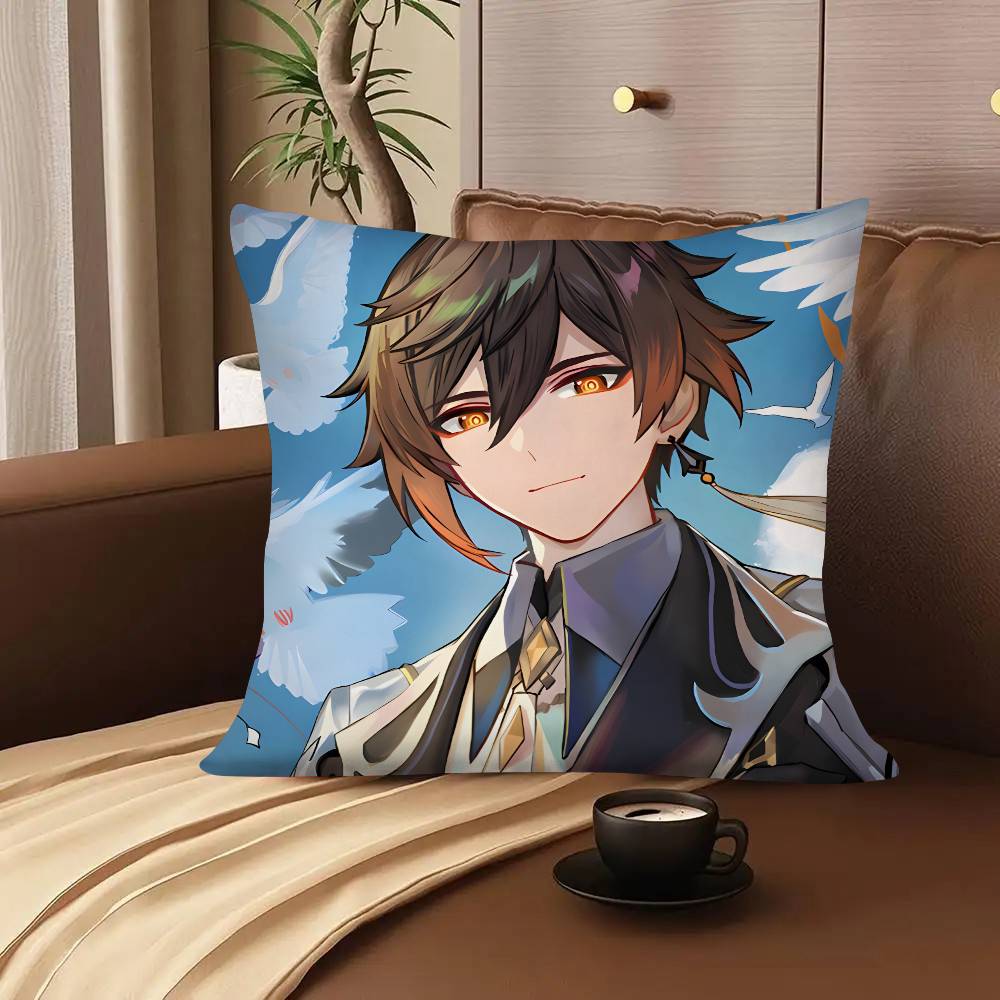 1Pc Game Anime Genshin Impact Zhongli Pillow Case Fashion Square Pillowcase Bedroom Sofa Room Ins Decoration Leisure